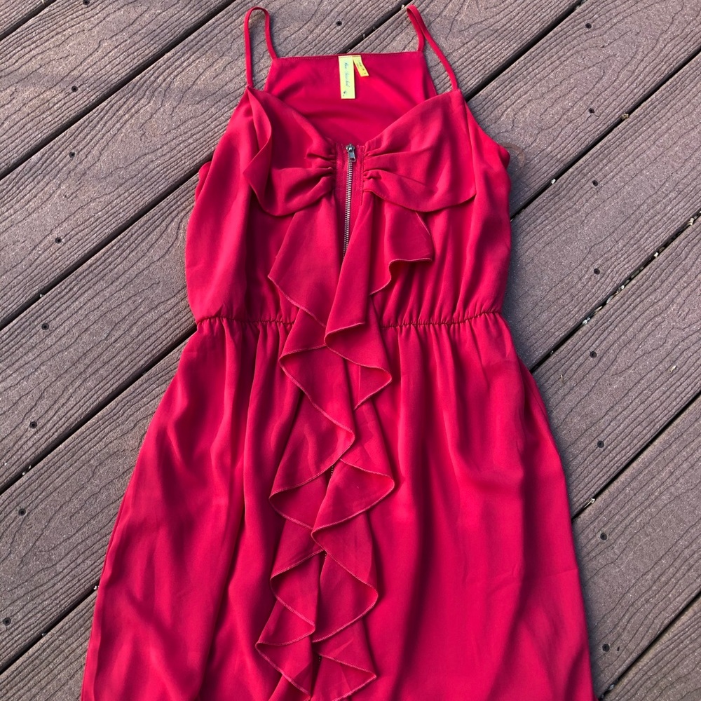 Red chiffon, front zipper dress, Size M